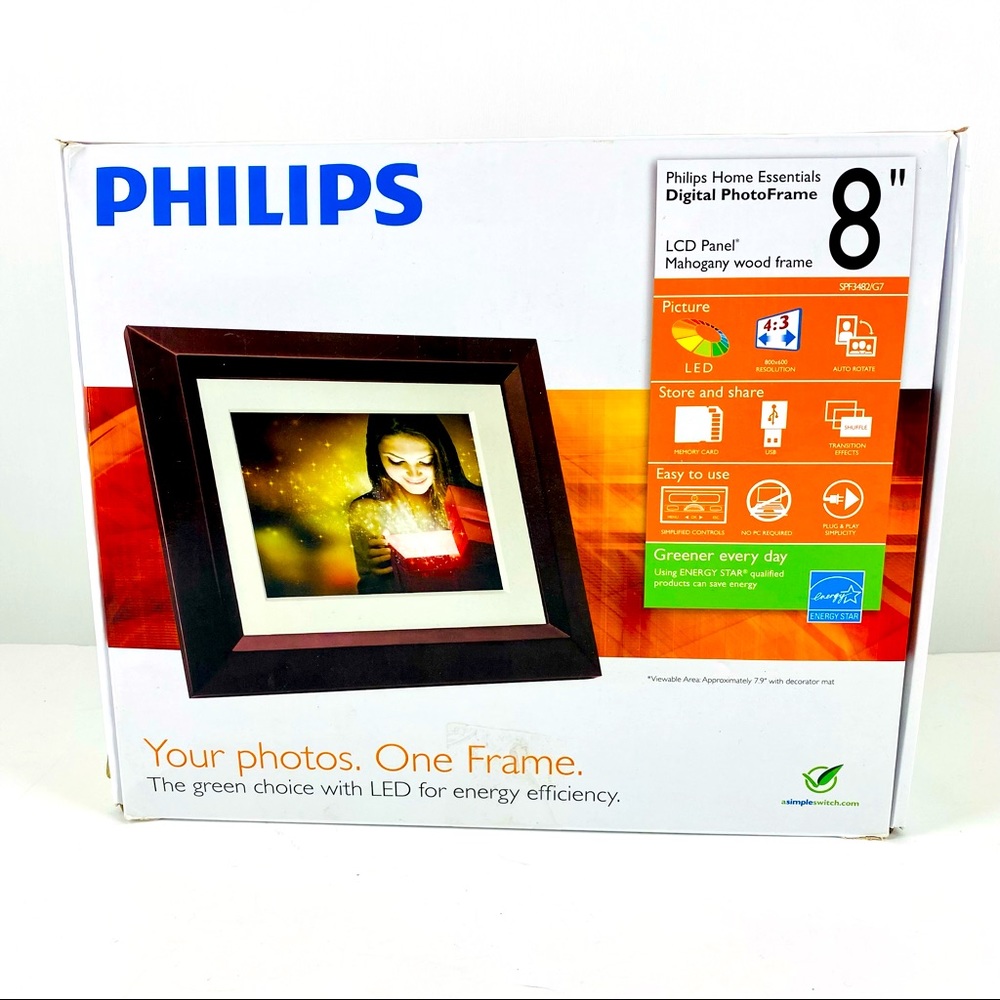 Phillips Home Essentials 8" Digital Photo Frame New Open Box brown
